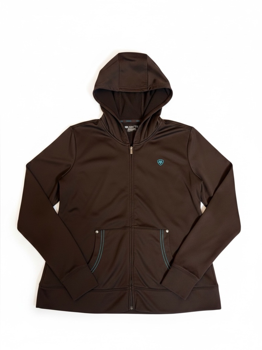 Ariat Brown Turquoise Large Hoodie Equestrian Riding Zipper Jacket Pocket - Picture 2 of 6